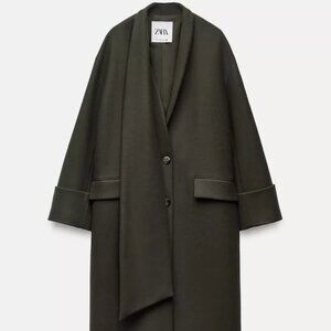 ZARA ZW COLLECTION MINIMALIST SCARF COAT KHAKI FW24 SIZES XS-S M-LREF. 8606/744
